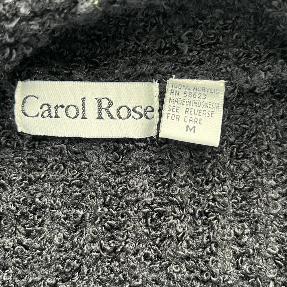 Carol Rose Women’s Black Cardigan with White Stitching and Black Fringe - Size M